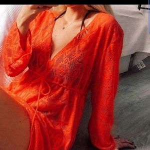 NEW Orange Front Drawstring Coverup